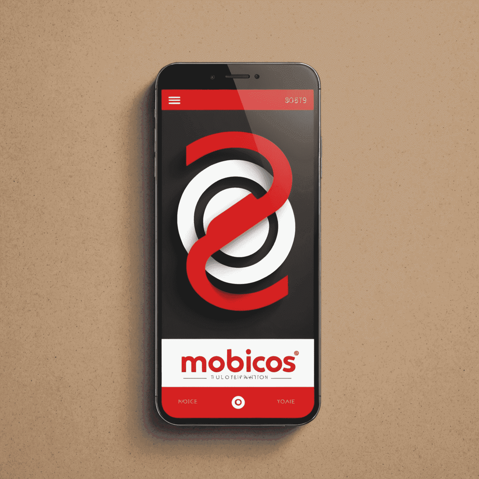 MobiCaPOS لوجو - شركة اتصالات متنقلة مع تصميم حديث يجمع بين اللون الأحمر والأبيض